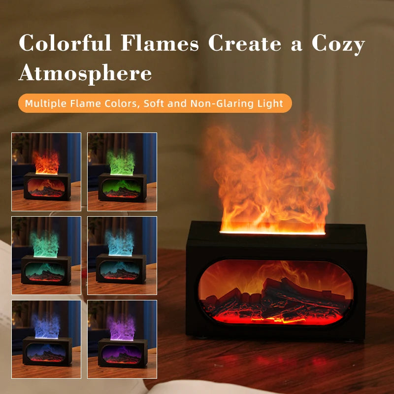 Difusor de aroma para chimenea con luz ambiental de llama, protección de apagado sin agua, salida de niebla fina y grande, humidificación silenciosa