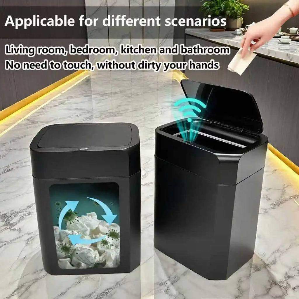 ONEKA Cubo de basura negro de inducción con sensor de movimiento automático delgado para baño, dormitorio, cocina, oficina