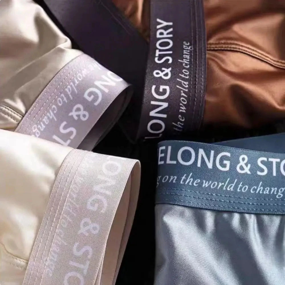 3 unids/pack de Boxers de lujo de seda de hielo tipo satén, calzoncillos de verano lisos y lisos para hombre, bragas con entrepierna de malla transpirable, ropa interior