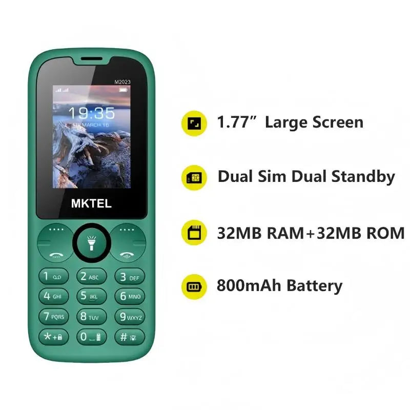 Teléfono Móvil MKTEL M2023 para Personas Mayores, Pantalla de 1.77 Pulgadas, Botones Grandes, Doble SIM, Bluetooth, Cámara, Juegos, Radio FM, Linterna, Larga Duración de Batería
