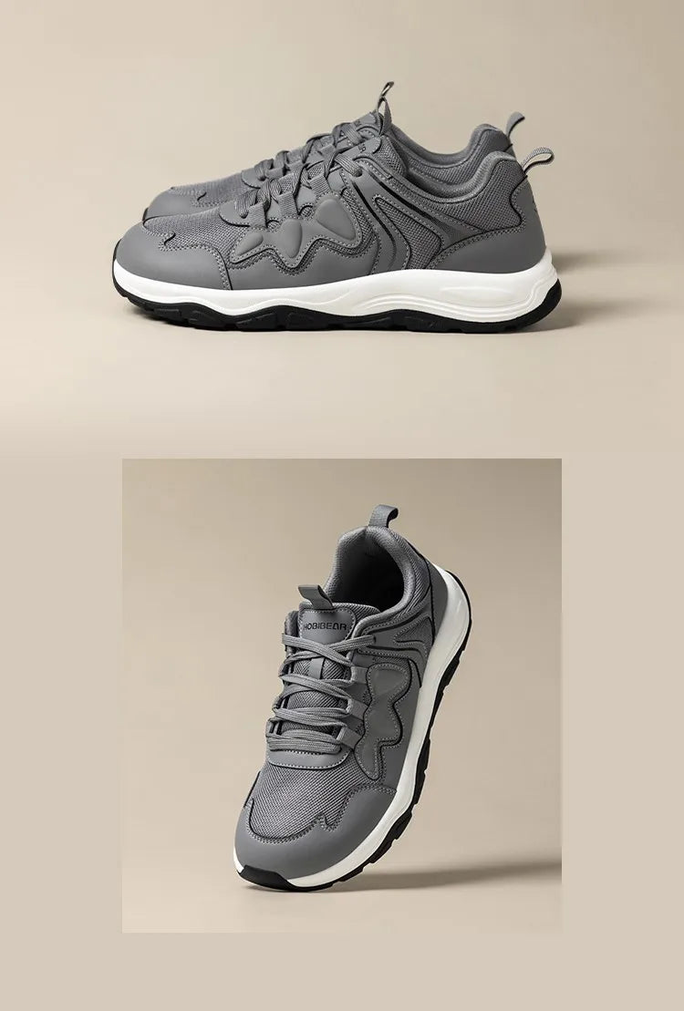 HOBIBEAR Zapatos para caminar con punta ancha, unisex, zapatillas deportivas para exteriores, de cuero artificial, con malla, con cordones, para aumentar la altura, para correr