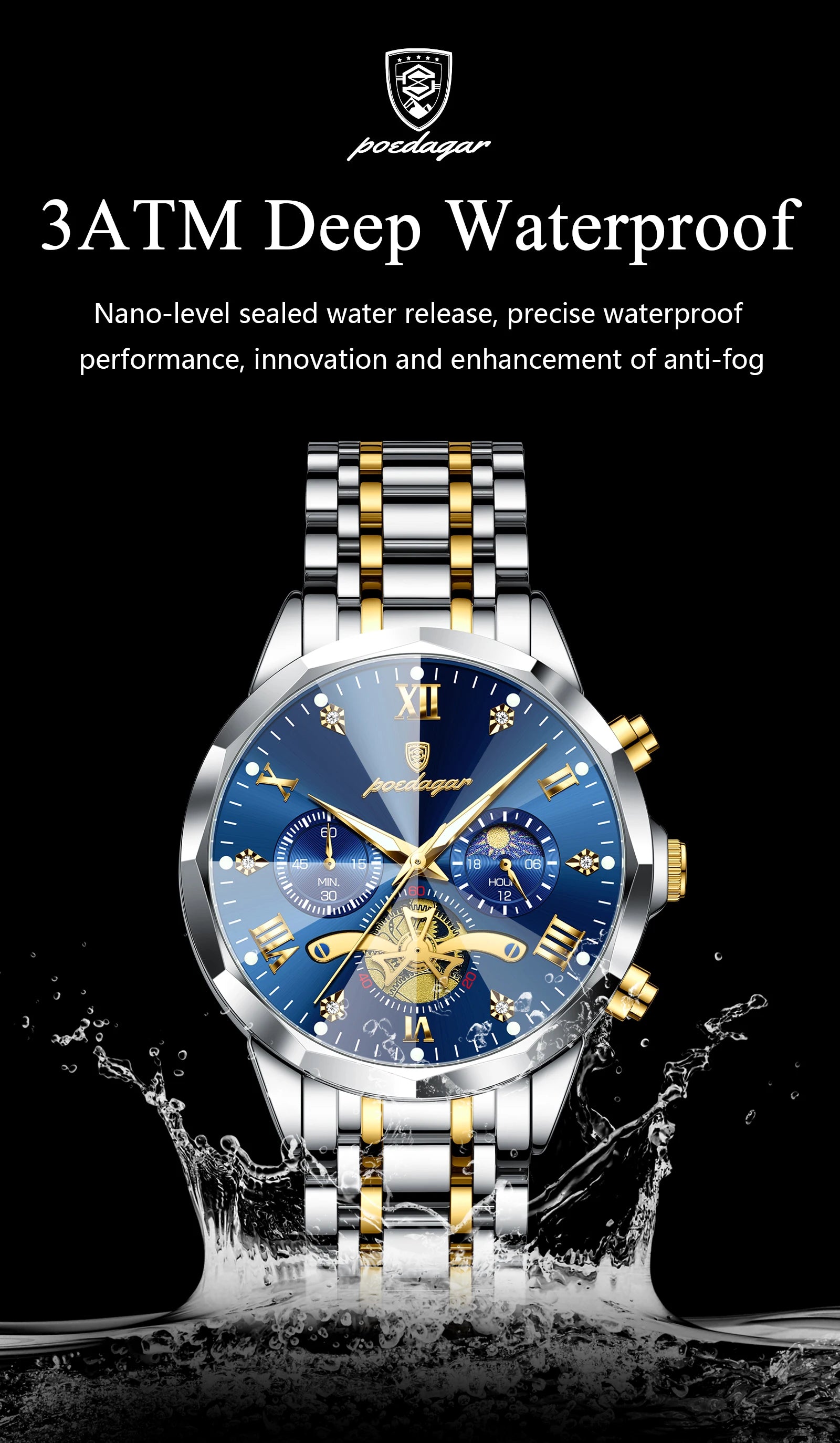 Reloj POEDAGAR de Lujo Cuarzo Acero Inoxidable