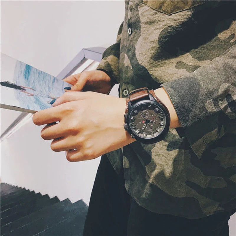Relojes YIKAZE Retro para hombre, reloj clásico de cuarzo de lujo para negocios, reloj de pulsera militar con fecha y correa de cuero con esfera grande a la moda para hombre