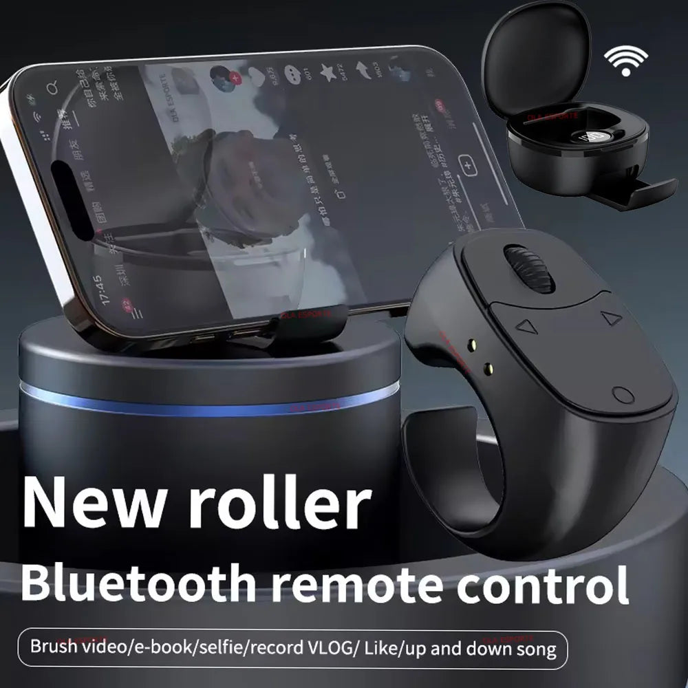 Rodillo anillo para la yema del dedo Control remoto inalámbrico Bluetooth móvil Selfie ratones vídeo giratorio de página automático navegación para Android IOS