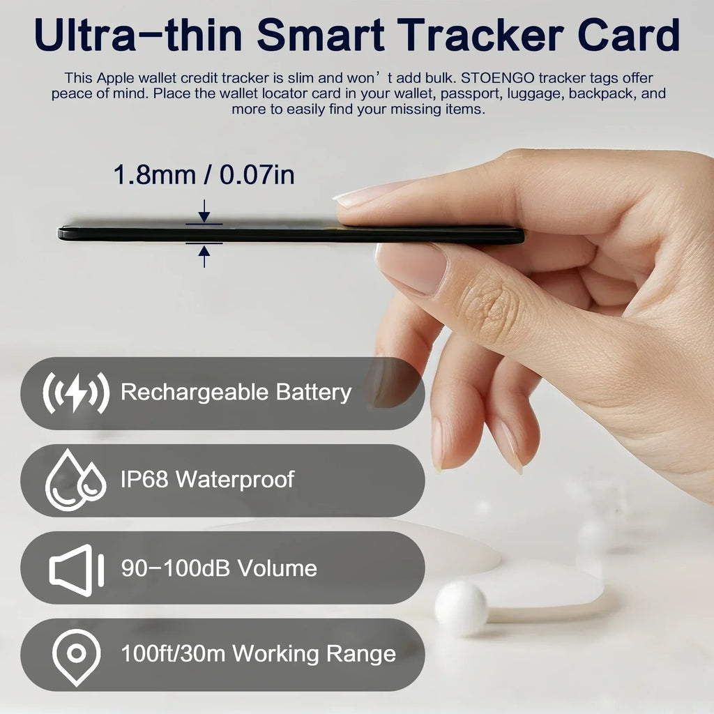 Localizador de Llaves y Mascotas Recargable Ultrafino, Resistente al Agua IP68, Compatible con Apple Find My iOS