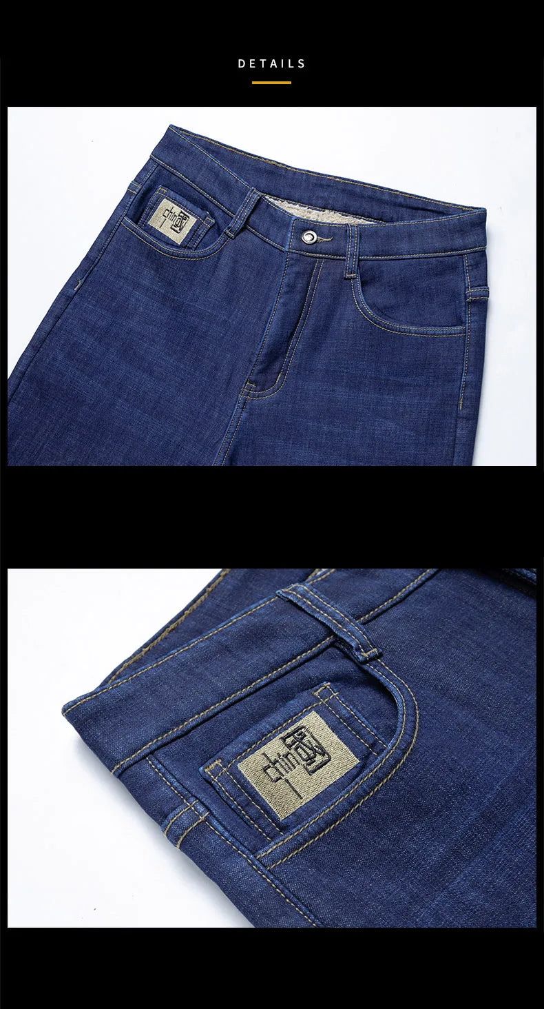 Pantalones Vaqueros de Invierno para Hombre, Forro de Cordero, Talla Grande