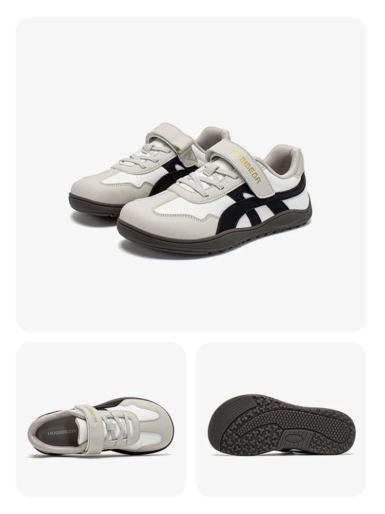 HOBIBEAR zapatos de punta ancha para niños y niñas, zapatillas de deporte descalzas con gancho y malla de cuero Artificial, zapatos transpirables para niños grandes