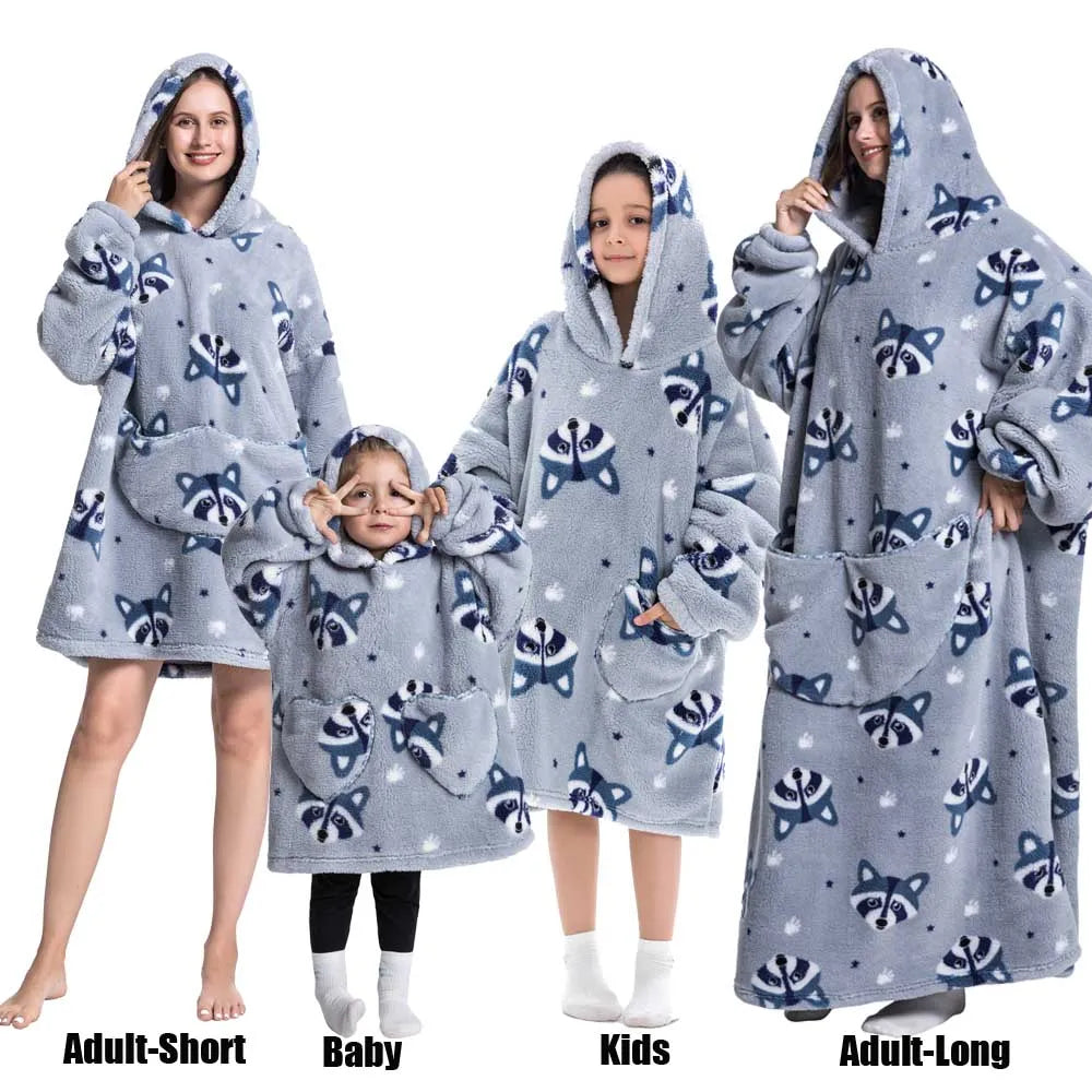 Sudaderas con capucha Extra largas de invierno para mujer, ropa de casa, sudadera de dibujos animados para adultos, jersey con bolsillo grande, mantas suaves y acogedoras de gran tamaño