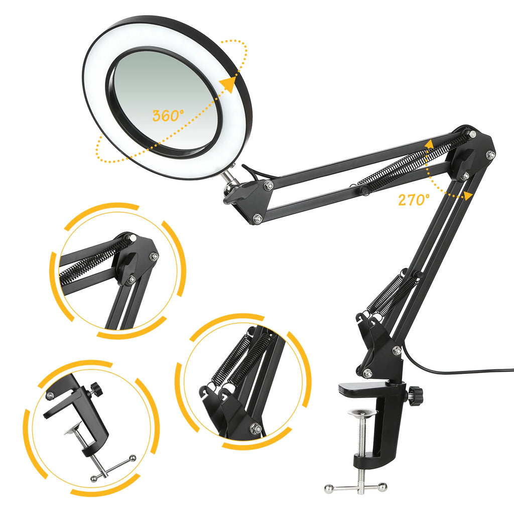 Lupa Iluminada de 72 LED 8X/10X NUEVA con USB, 3 Colores de Luz LED, para Soldadura, Reparación, Lámpara de Mesa, Cuidado de la Piel y Belleza