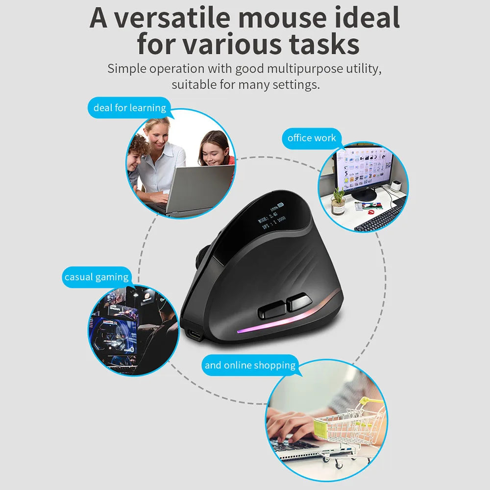 Ratón Inalámbrico Ergonómico Lefon 2.4G, Ratón Vertical Recargable para Juegos, para PC, Portátil, MacOS, Oficina, Modelo F35C/F35B/F35