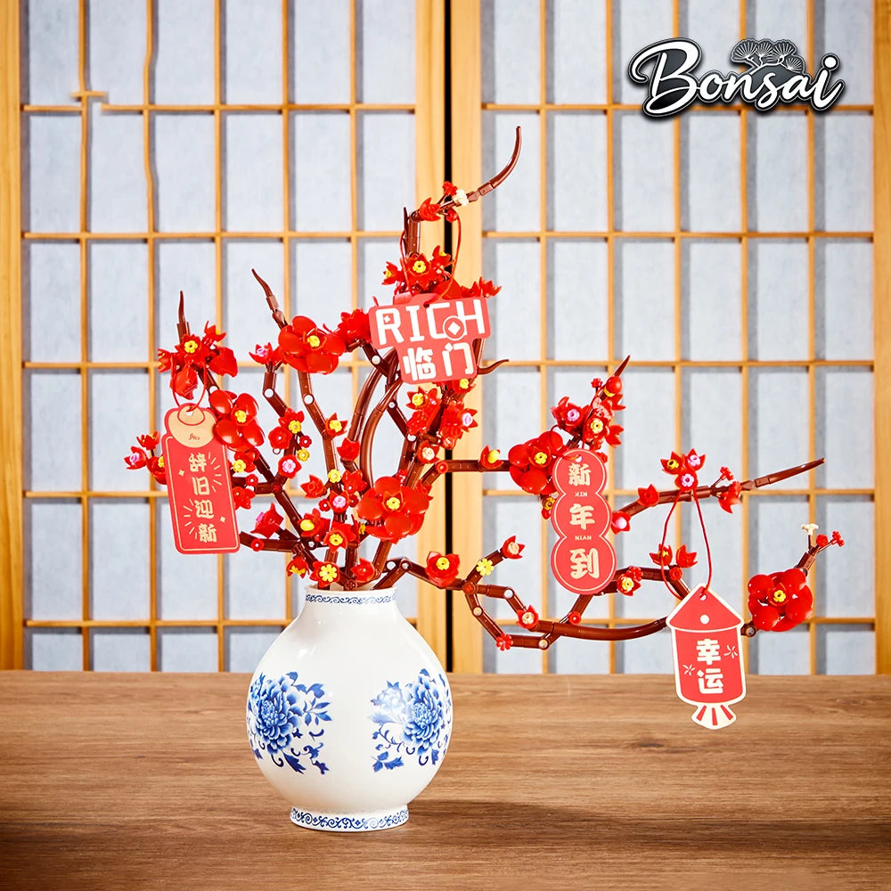 Bloques de Construcción 2 en 1 de Flor de Ciruelo 3040, Modelo MOC DIY, Ramo Decorativo para Escritorio, Regalo Coleccionable para Adultos, Cumpleaños, Festividades