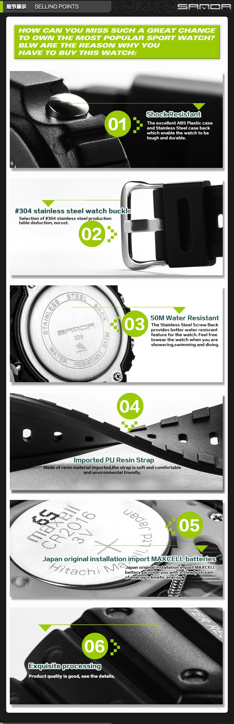 Reloj Digital Deportivo SANDA 329 para Hombre, LED, Resistente al Agua
