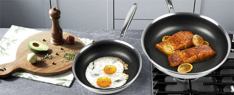 Sartén antiadherente de 20 24 y 28cm, sartén de cocina de acero inoxidable, sartén híbrida sin PFOA, sartén de cocina apta para lavavajillas JT562
