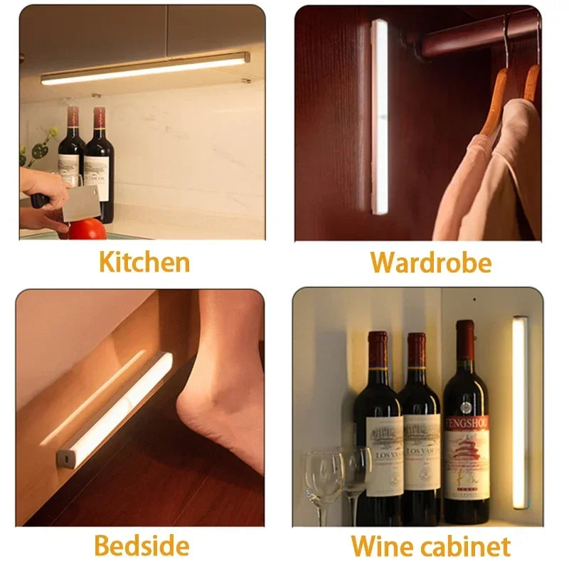 Barra de luz LED con Sensor de movimiento, luz nocturna inalámbrica para debajo del gabinete, cocina, armario, iluminación, armario
