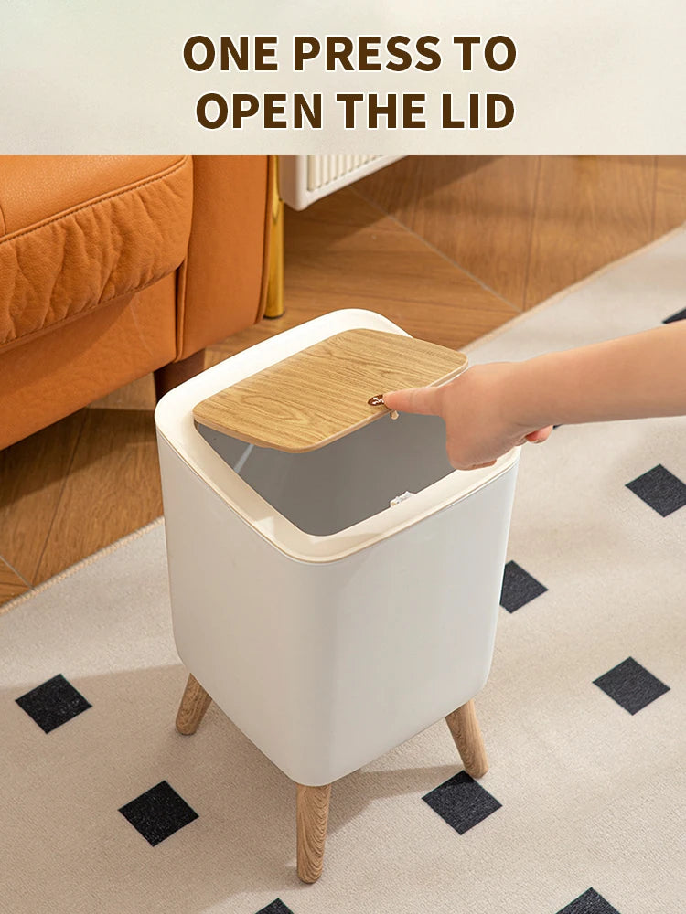 Cubo de basura tipo presión con imitación de madera para dormitorio, baño y sala