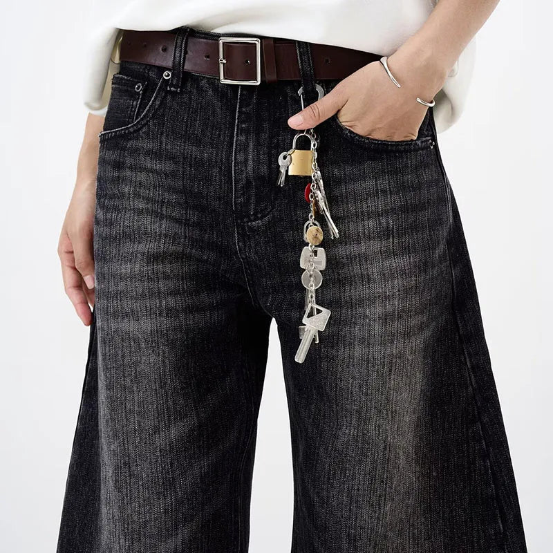 Pantalones Vaqueros Coreanos Estampado Bambú para Hombre, Pierna Ancha