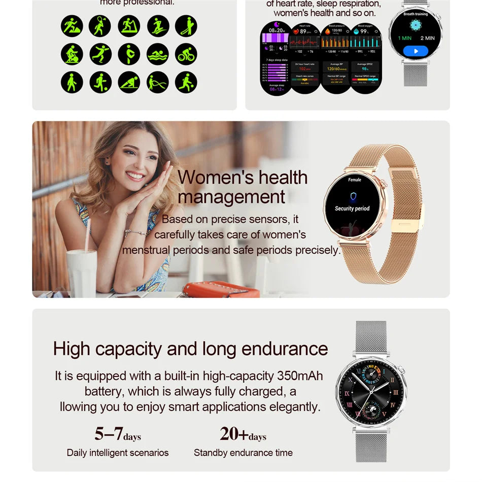 Reloj Inteligente Mujer AMOLED Bluetooth IP68