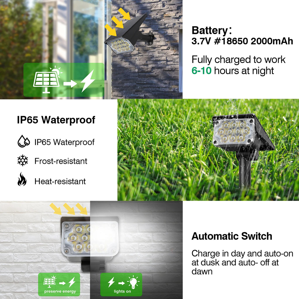 Foco Solar LED para Exteriores, Superbrillante con Temperatura Ajustable IP65
