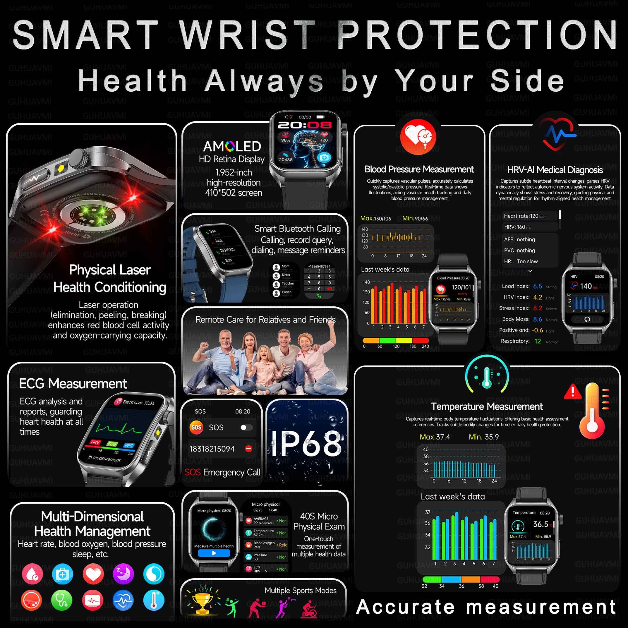 Reloj Inteligente Terapia Láser Monitor de Salud