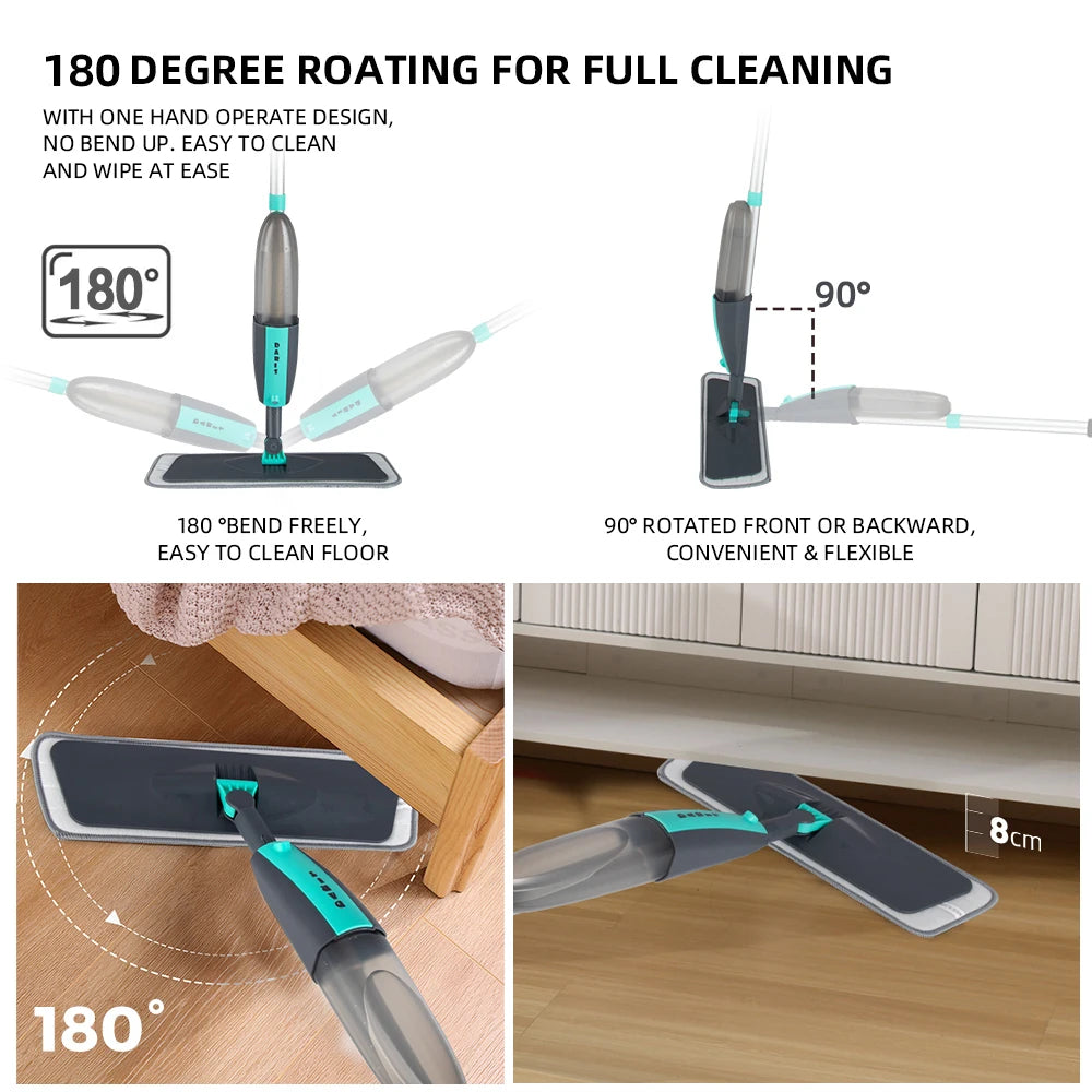 Fregona Spray 360° Rotación con Almohadillas de Microfibra para Pisos