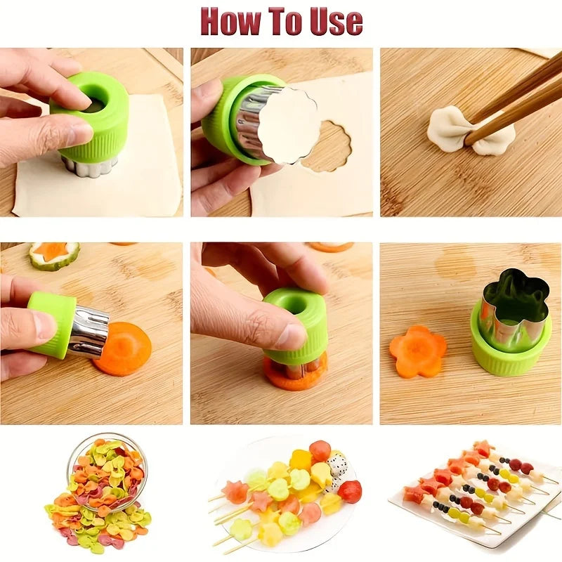 9 piezas/juego de corte de galletas y verduras de acero inoxidable-mini moldes en relieve de frutas y galletas para hornear de niños