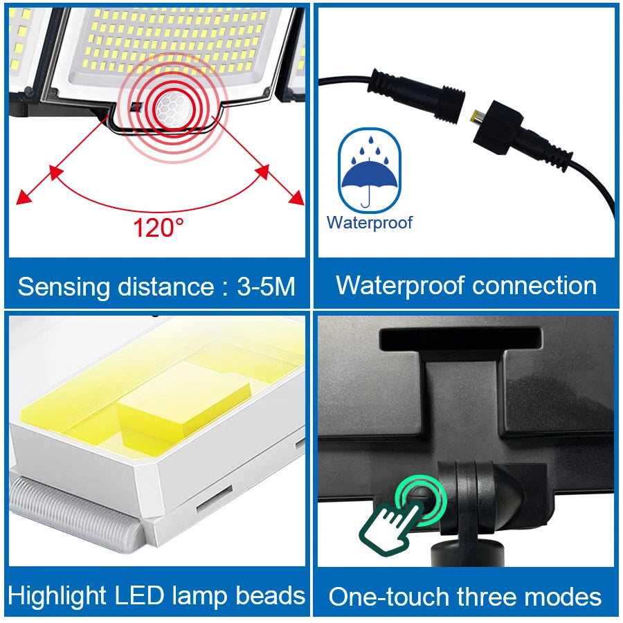 Lámpara Solar LED Exterior con Sensor de Movimiento IP65 3 Modos