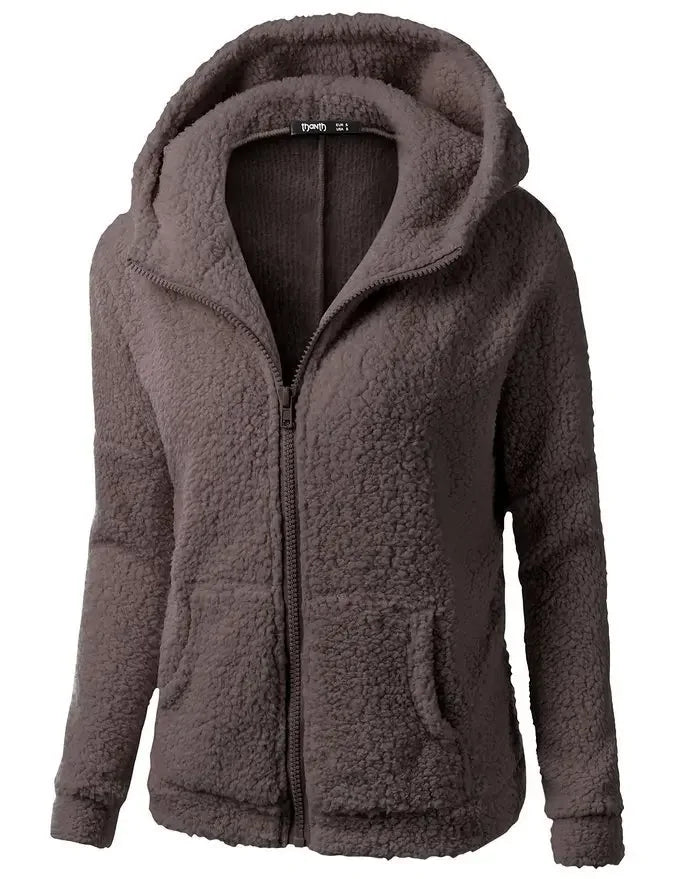 Chaqueta cálida de otoño e invierno para mujer, Sudadera con capucha informal 2025, sudaderas con capucha para mujer, sudadera con cremallera, abrigo liso de lana suave para mujer