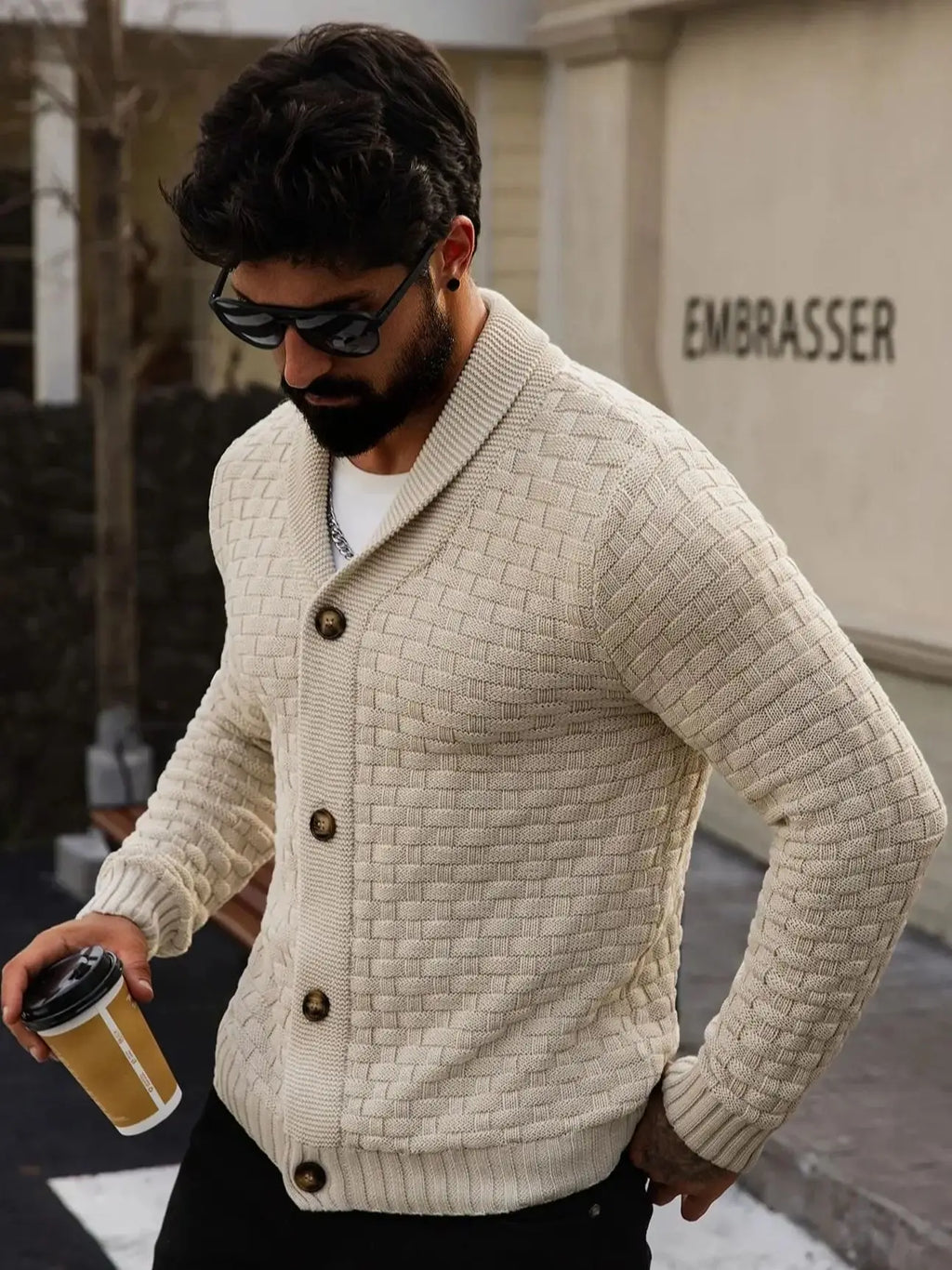 Cárdigan de otoño e invierno para hombre, suéteres cálidos de punto con frente abierto, jersey de manga larga con cuello en V en color sólido para hombre