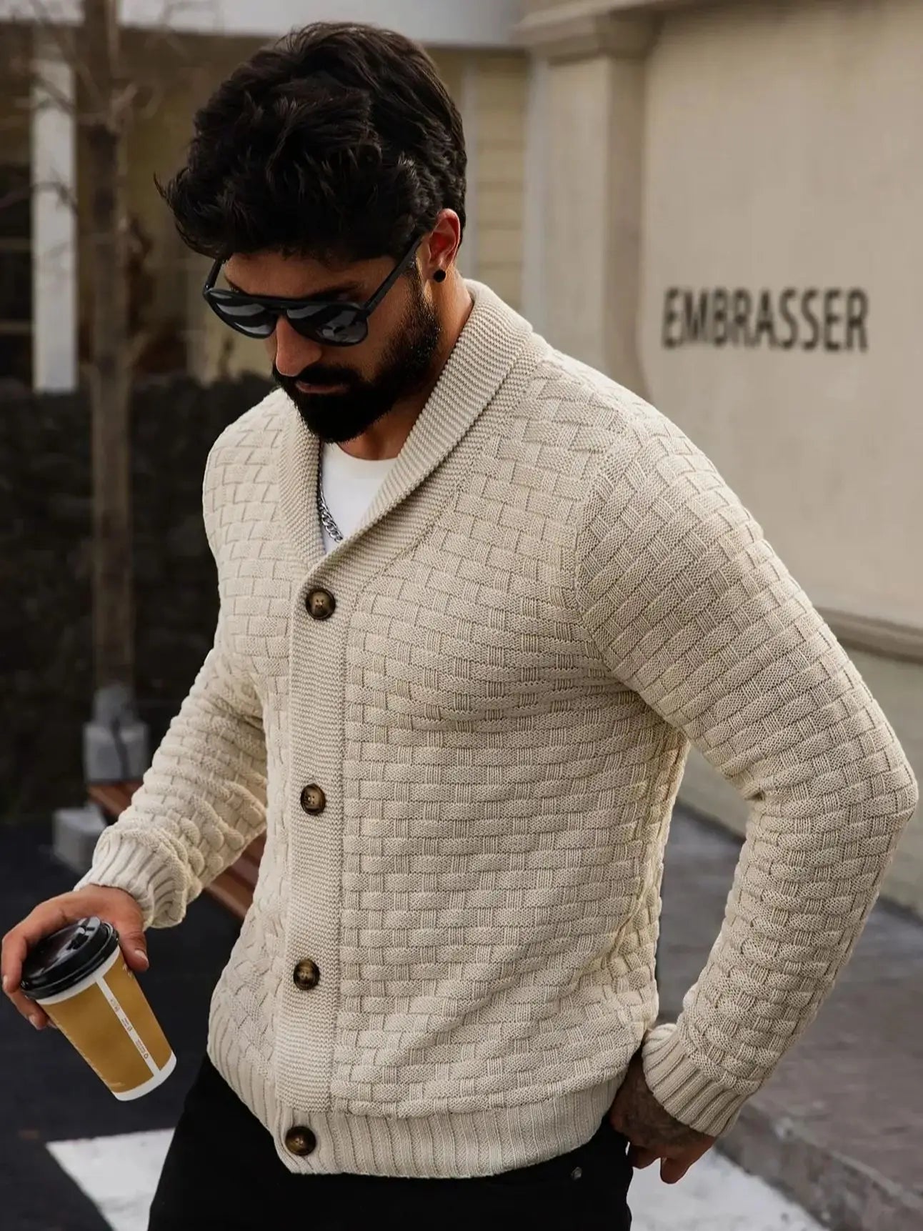 Cárdigan de otoño e invierno para hombre, suéteres cálidos de punto con frente abierto, jersey de manga larga con cuello en V en color sólido para hombre