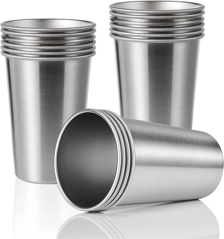 LMETJMA-vasos de pinta de acero inoxidable de 500ML, vasos de agua irrompibles, vasos de Metal reutilizables apilables para niños, viajes JT66