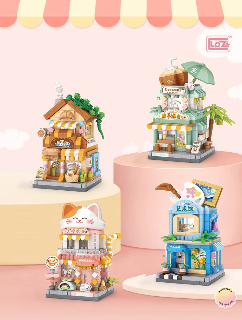 LOZ Food Street Bakery, Tienda de Té con Leche, Modelo Arquitectónico para Armar, Bloques de Construcción de Juguete, Escena de Calle, Regalos de Cumpleaños para Niños