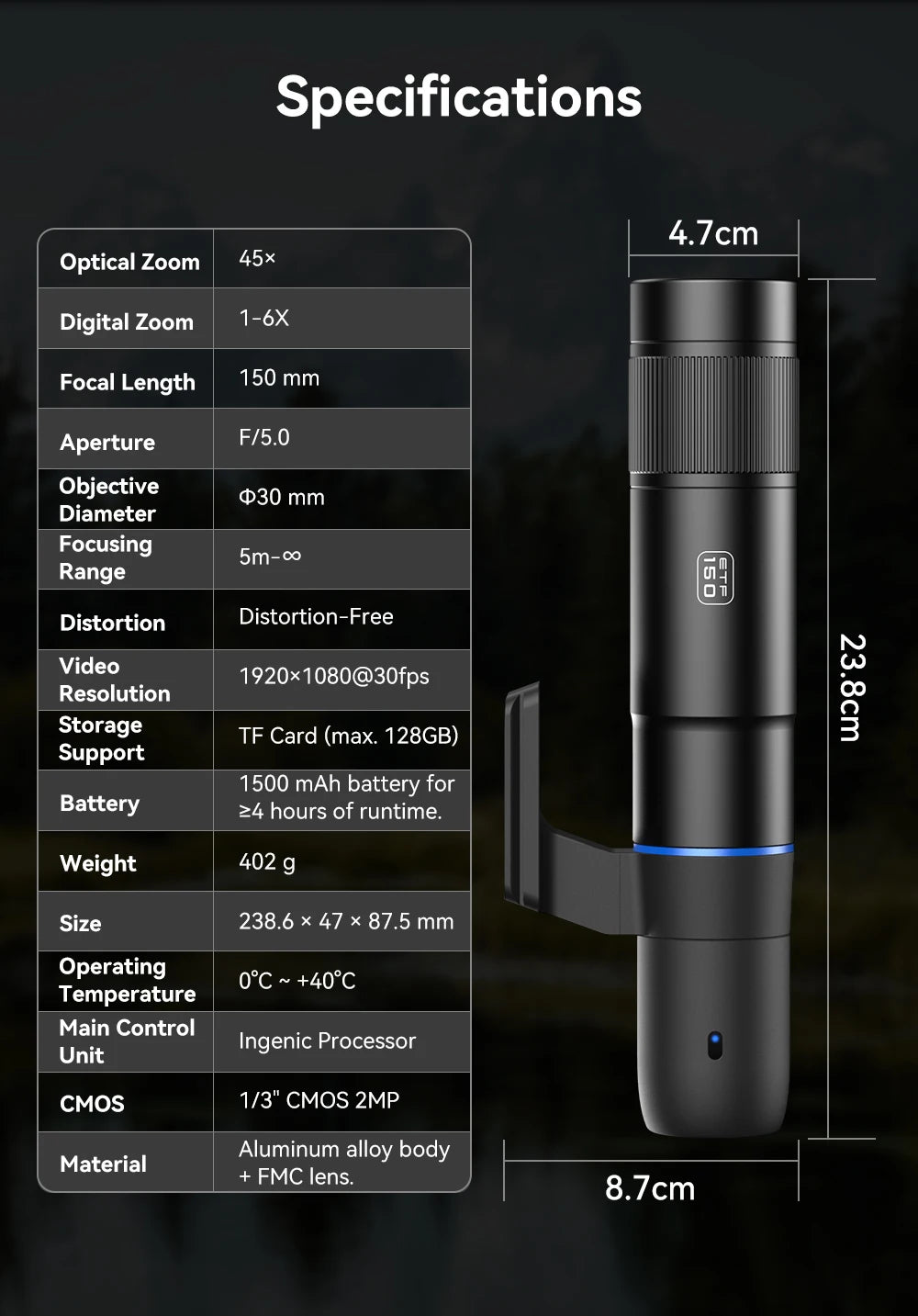 Telescopio Monocular Digital 45X APEXEL para Observación