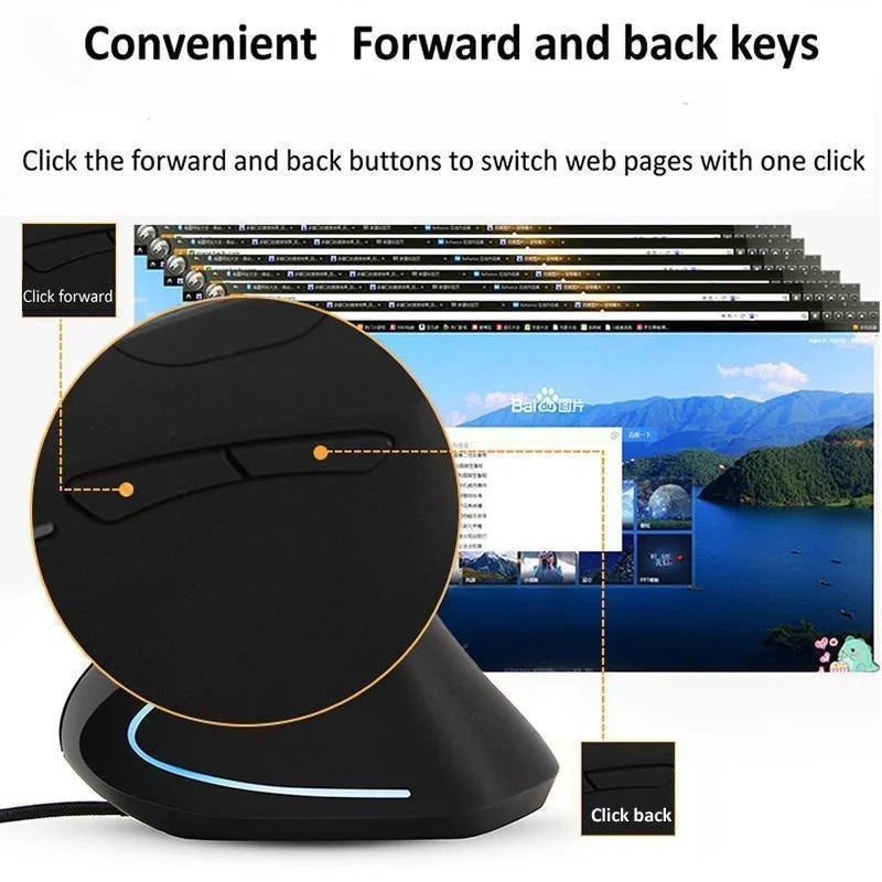 Ratón RGB Vertical con cable para mano derecha, Mouse ergonómico para juegos, 3200DPI, USB, óptico para muñeca, saludable, para PC y ordenador