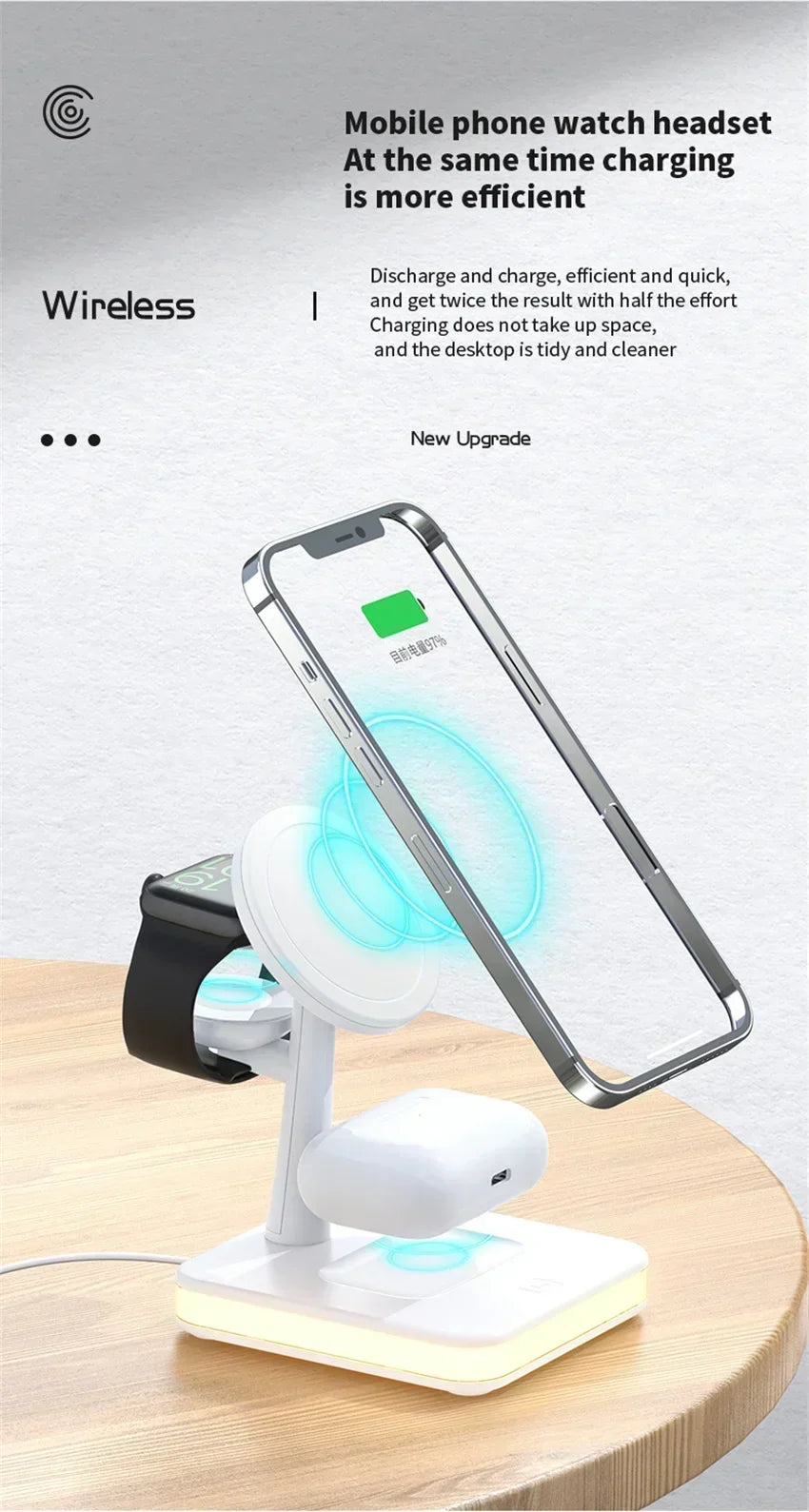 Base de Carga Inalámbrica Magnética 3 en 1 con LED para Escritorio, Compatible con iPhone 17~12 Pro Max, Airpods Pro y Apple Watch, Estación de Carga Rápida