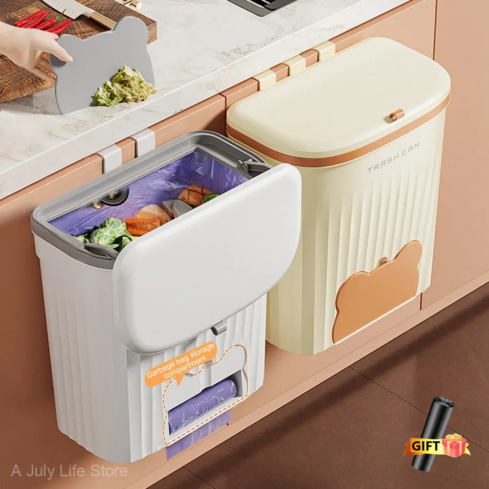Cubo de basura de cocina 8,5/12L con tapa, montado en pared o encimera