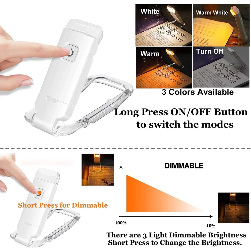 Mini Luz de Lectura LED con Clip, Brillo Ajustable