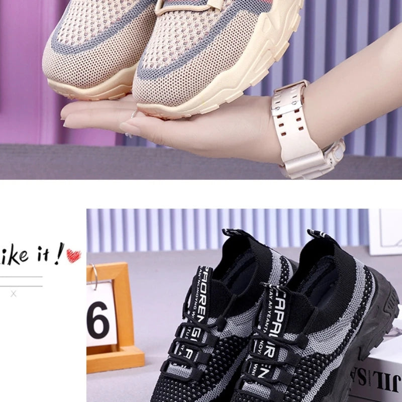 Zapatillas gruesas 2025, zapatos informales para mujer, zapatos deportivos transpirables de malla de aire para primavera y otoño, zapatos para correr de suela blanda para mujer