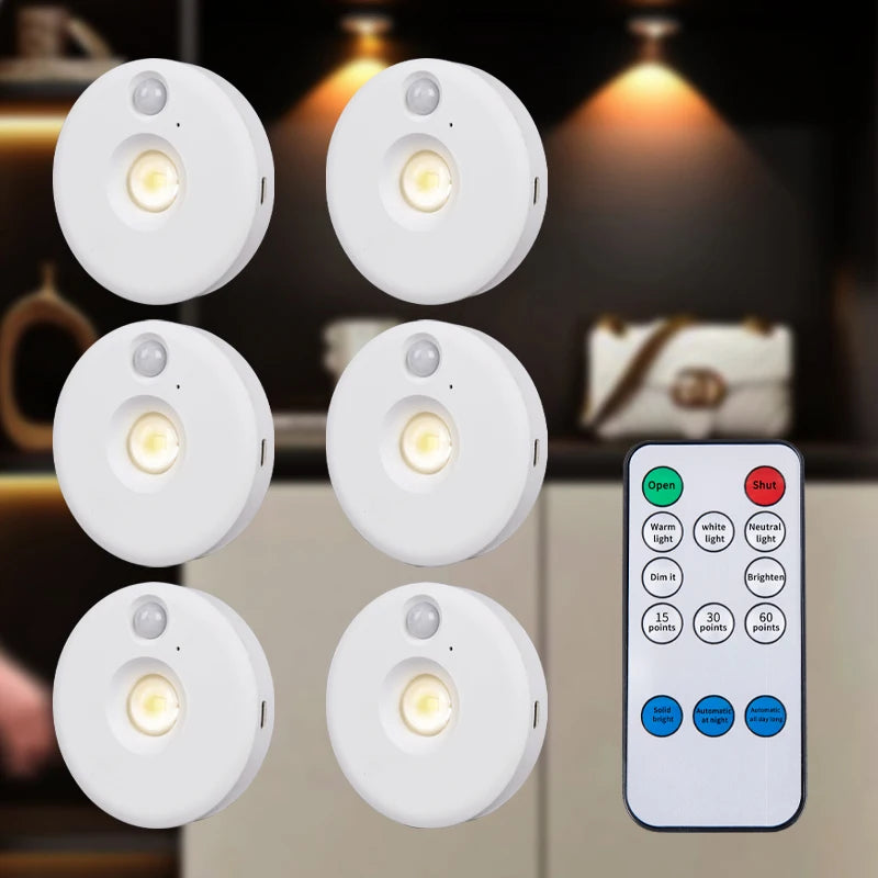 Lámpara LED para debajo del gabinete con Sensor de movimiento PIR, luz nocturna recargable regulable para escaleras, armario, habitación, pasillo, barra de tubo, bombilla detectora
