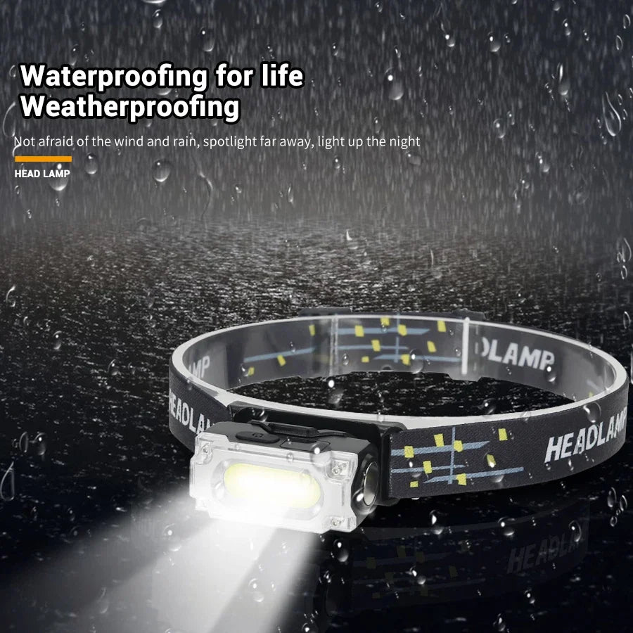 Linterna Frontal LED COB Recargable USB para Camping y Pesca