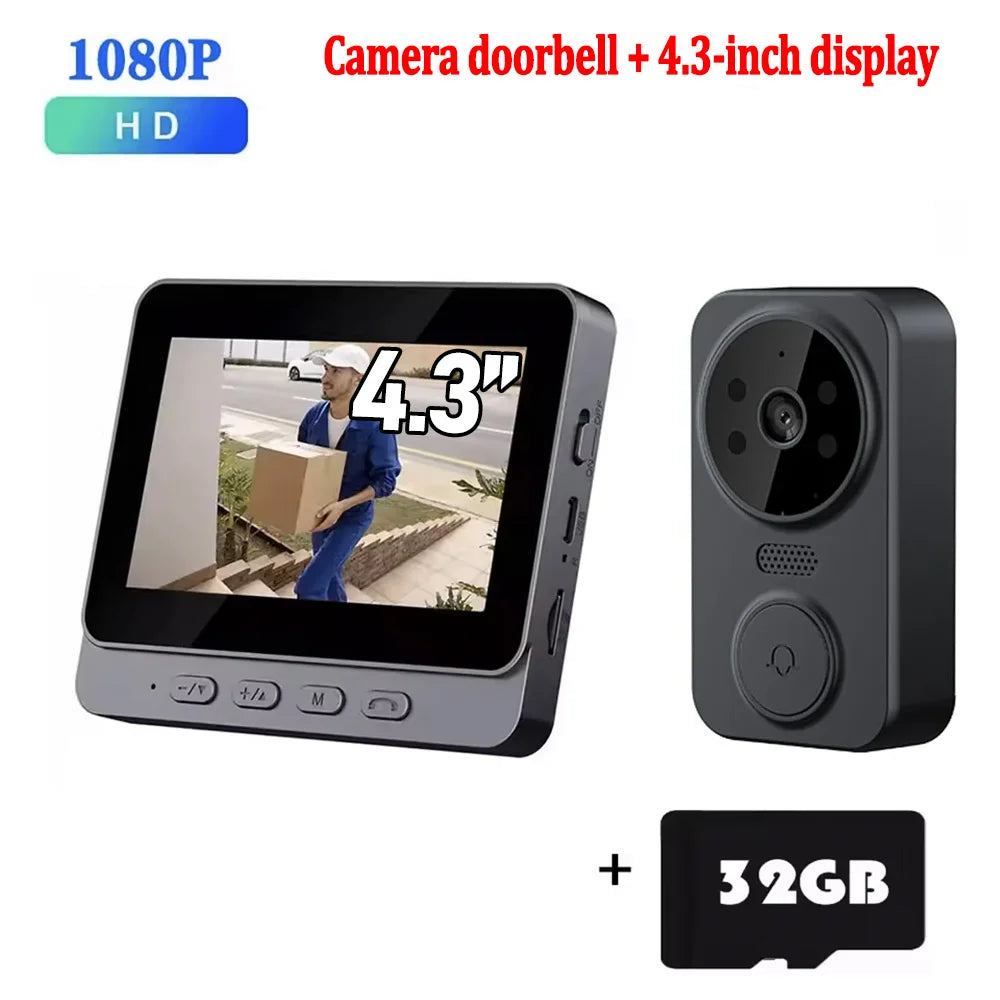 Videoportero inalámbrico 1080P con pantalla 4.3 pulgadas y visión nocturna