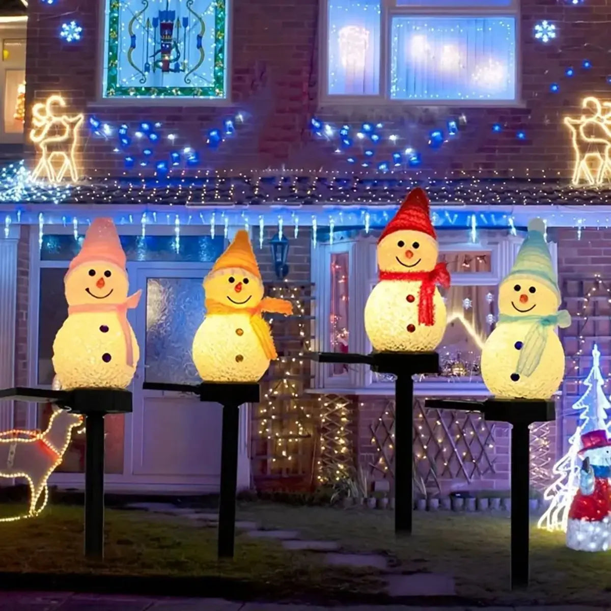 Luz Solar LED de Jardín con Figura de Muñeco de Nieve