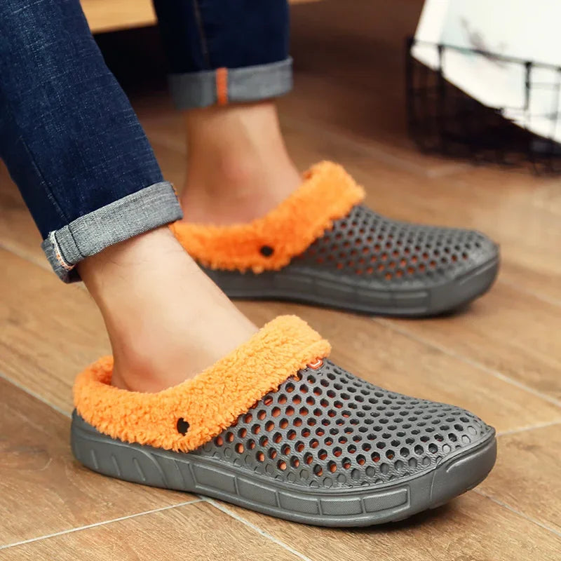 YRZL Zapatillas de invierno para hombre y mujer, zapatos cálidos para interiores, Pantoffels de algodón antideslizantes, zuecos informales, zapatillas de suelo para casa sin cordones para hombre