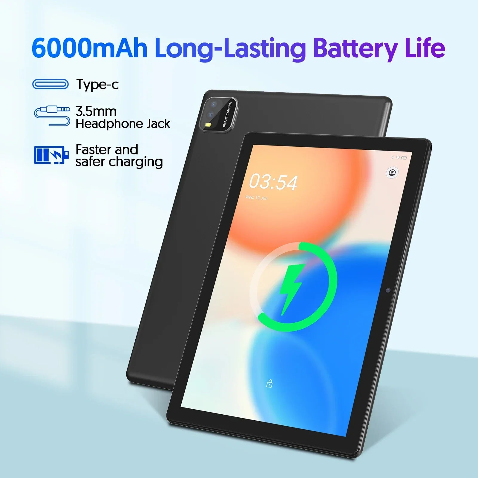 Tablet BAKEN Android 15, 10 Pulgadas, 12 (3+9) GB de RAM + 64 GB de ROM, Cuatro Núcleos, Batería de 6000 mAh, Incluye Funda Protectora Gratuita