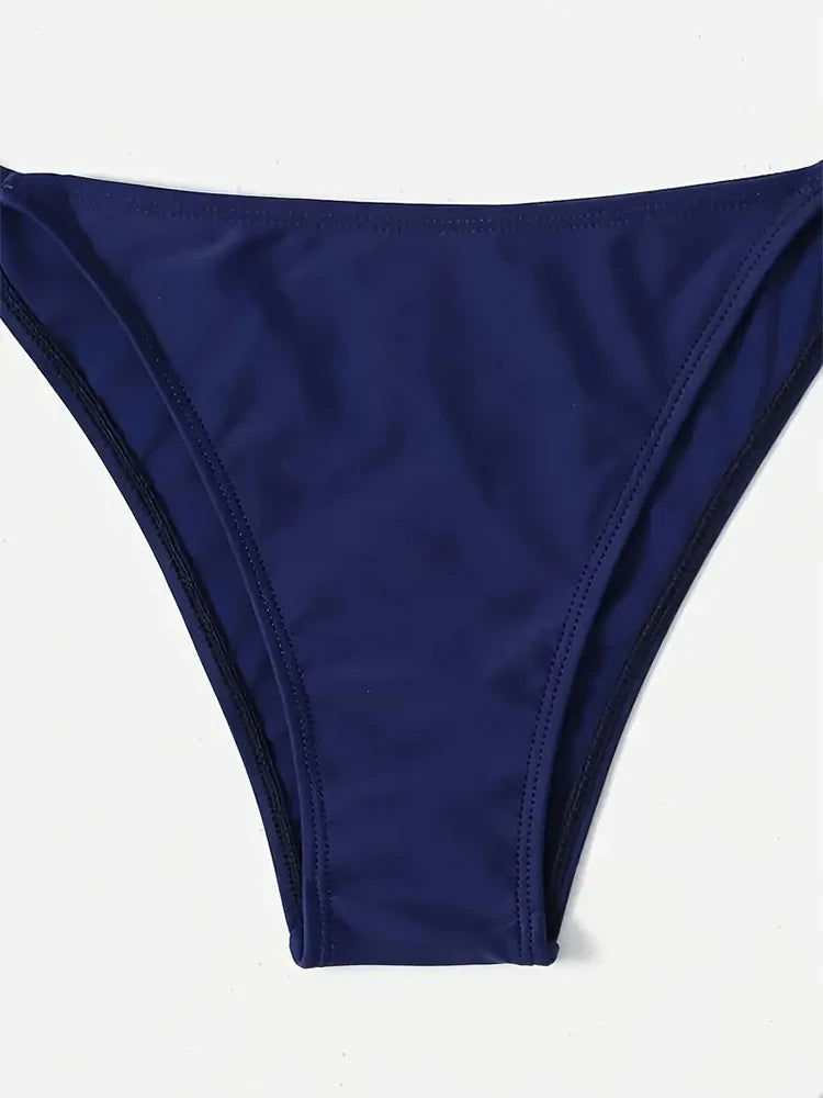 Traje de baño Tanga Bikini conjunto Sexy nuevo azul marino trajes de baño mujer Sexy trajes de baño Bikinis triángulo vendaje ropa de playa femenina