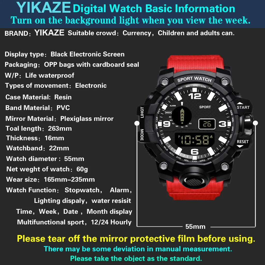 Reloj Deportivo YIKAZE Digital LED Esfera Grande