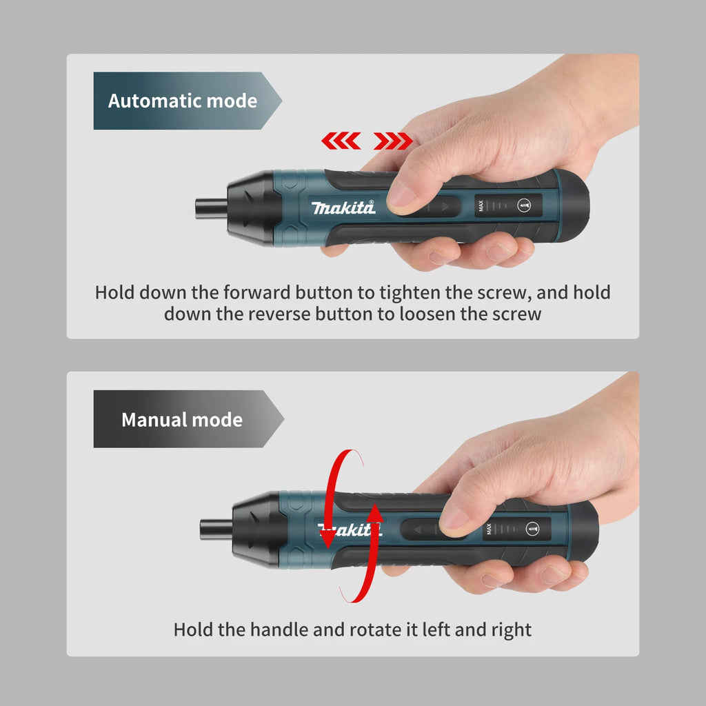 Destornillador Eléctrico Inalámbrico Makita |   3.6V 5N.m Torque |   Portabrocas de 1/4 de pulgada |   Batería de iones de litio de 1300 mAh. HT422