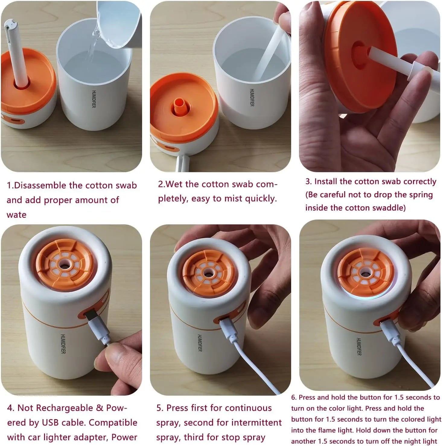 Mini humidificador USB con difusor de aromas y luces de colores