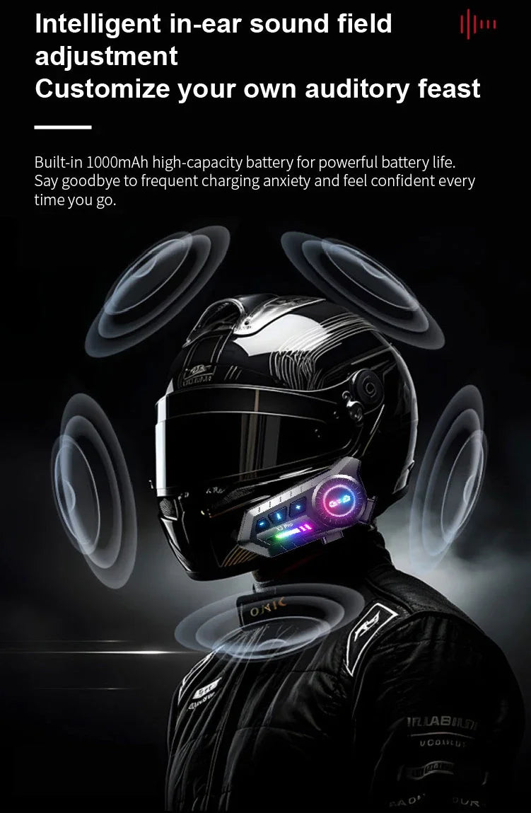 Auriculares Bluetooth para Casco de Motocicleta X3 Pro, Intercomunicador para 2 Motociclistas, 1000M, BT6.0, IPX6, Resistente al Agua, Asistente de Voz, Reducción de Ruido, Radio FM