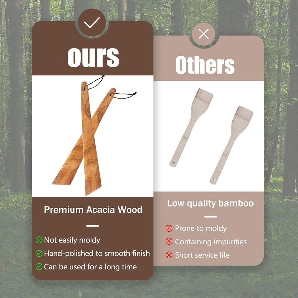 LMETJMA Espátula de madera de acacia, juego de utensilios de cocina de madera plana, espátula de madera no tóxica para voltear, rebanar y raspar