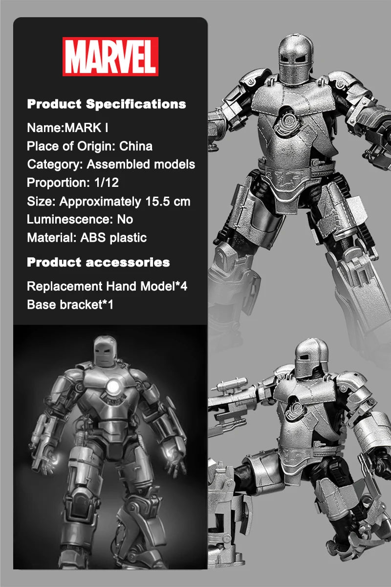 Figura de Anime de Iron Man MK5 de Marvel, Kit de Modelo a Escala 1/12, Serie Infinity Saga, Ironman Mark 5, Ensamblaje ABS, Articulaciones Móviles, Regalos y Juguetes